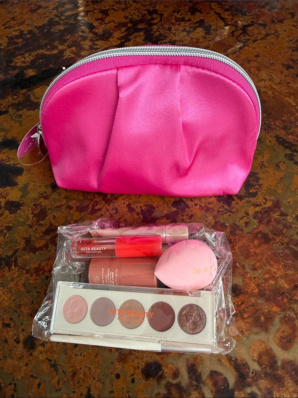 Sealed Ulta Beauty Hot Pink Zip Cosmetic Makeup Pouch w/8 Piece Makeup Bundle